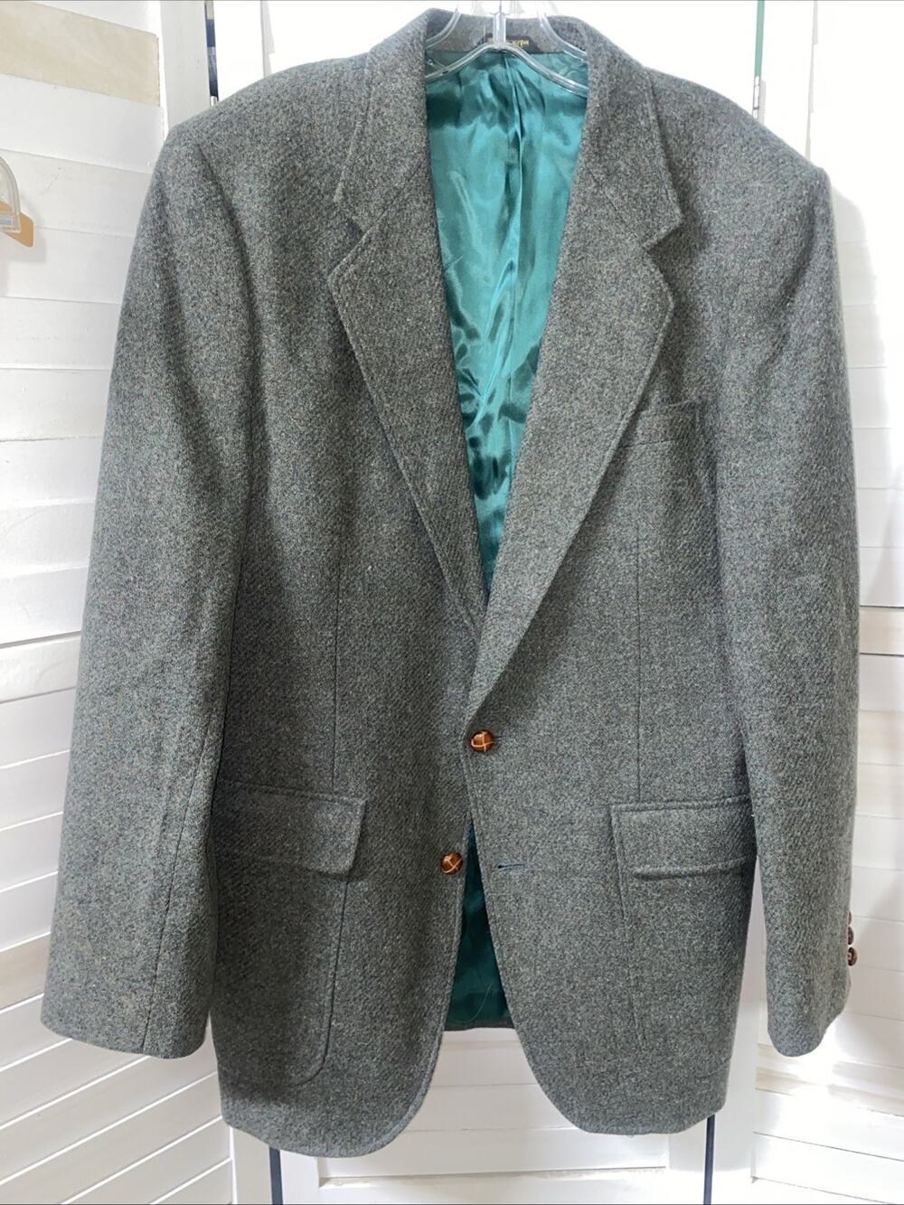 90s Jordache Wool Gray Tweed Blazer Suit Jacket Sport Coat Sz 42L Academia